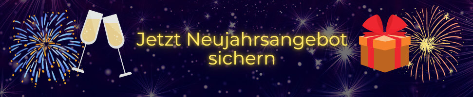 Sternenhimmel mit Sektgläsern und Geschenk - Neujahrsangebot